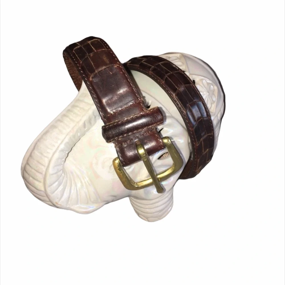 Brown Leather Belt with Brass Buckle